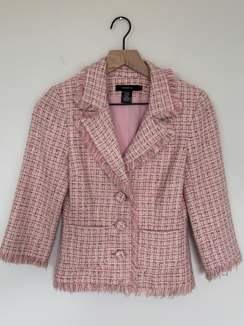 Arden B Blazer Pink Tweed With Fringe Size S